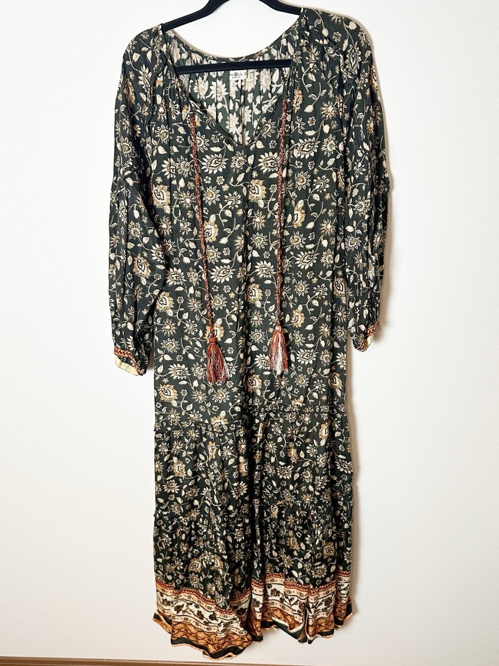 Natural Life Lula Floral Maxi Dress Long Sleeve Green Floral Medium - Picture 2 of 8